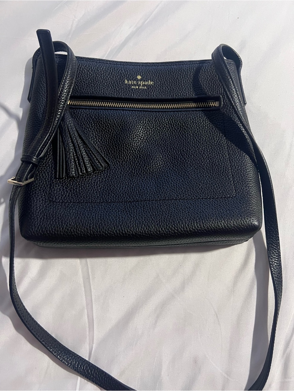 kate spade Black Pebbled Leather Crossbody with Tassel